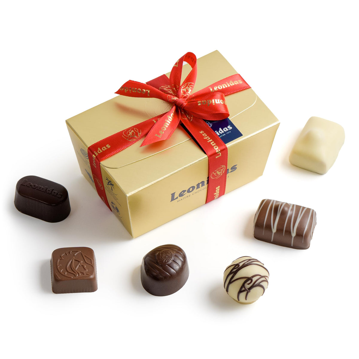Leonidas Belgian Mixed Chocolate Gift Box - 15 pcs. (0.5 lb / 227 g) - Birthday Thank You Anniversary Congratulations Gift Basket Gold Ribbon Gourmet