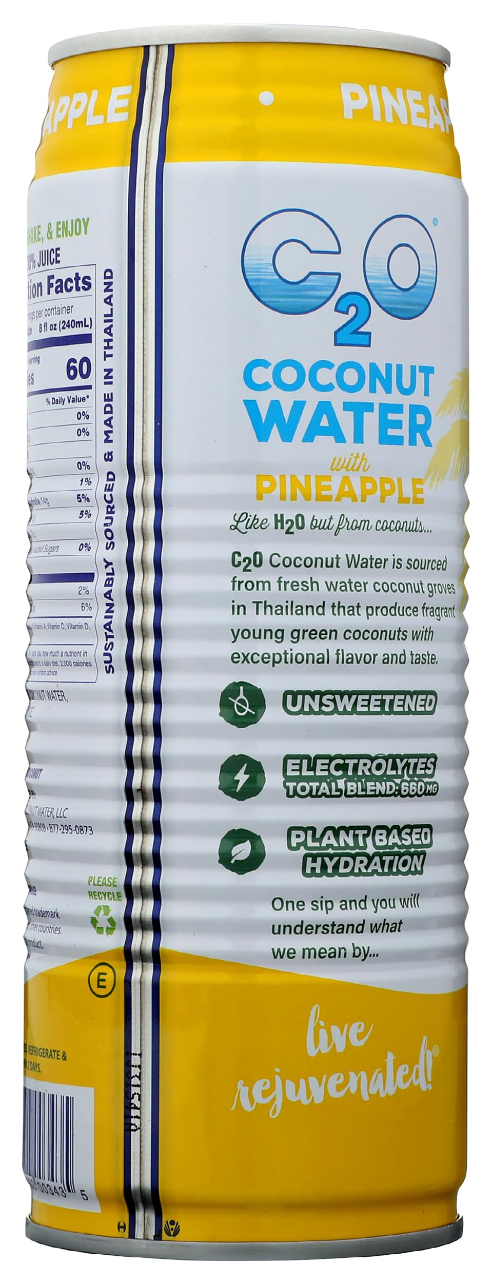 C2O, Pure Coconut Water with Pineapple and Pulp, 17.5 Fl Oz Can