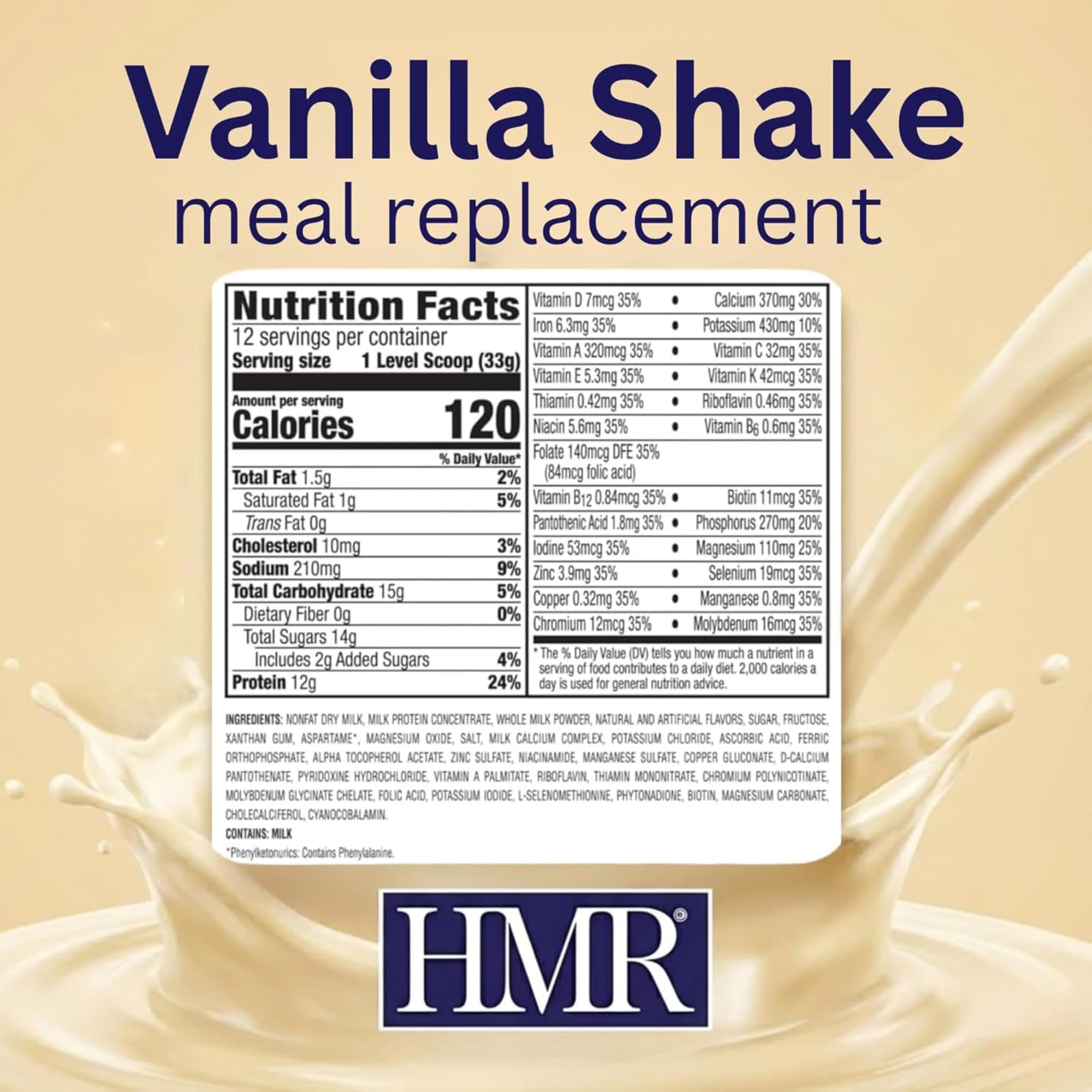 HMR 120 Shake Meal Replacement Powder | Vanilla Shake Mix to Support Healthy Weight Loss | 12g of Protein | Nutritional Drink | Low Calorie Food | 2