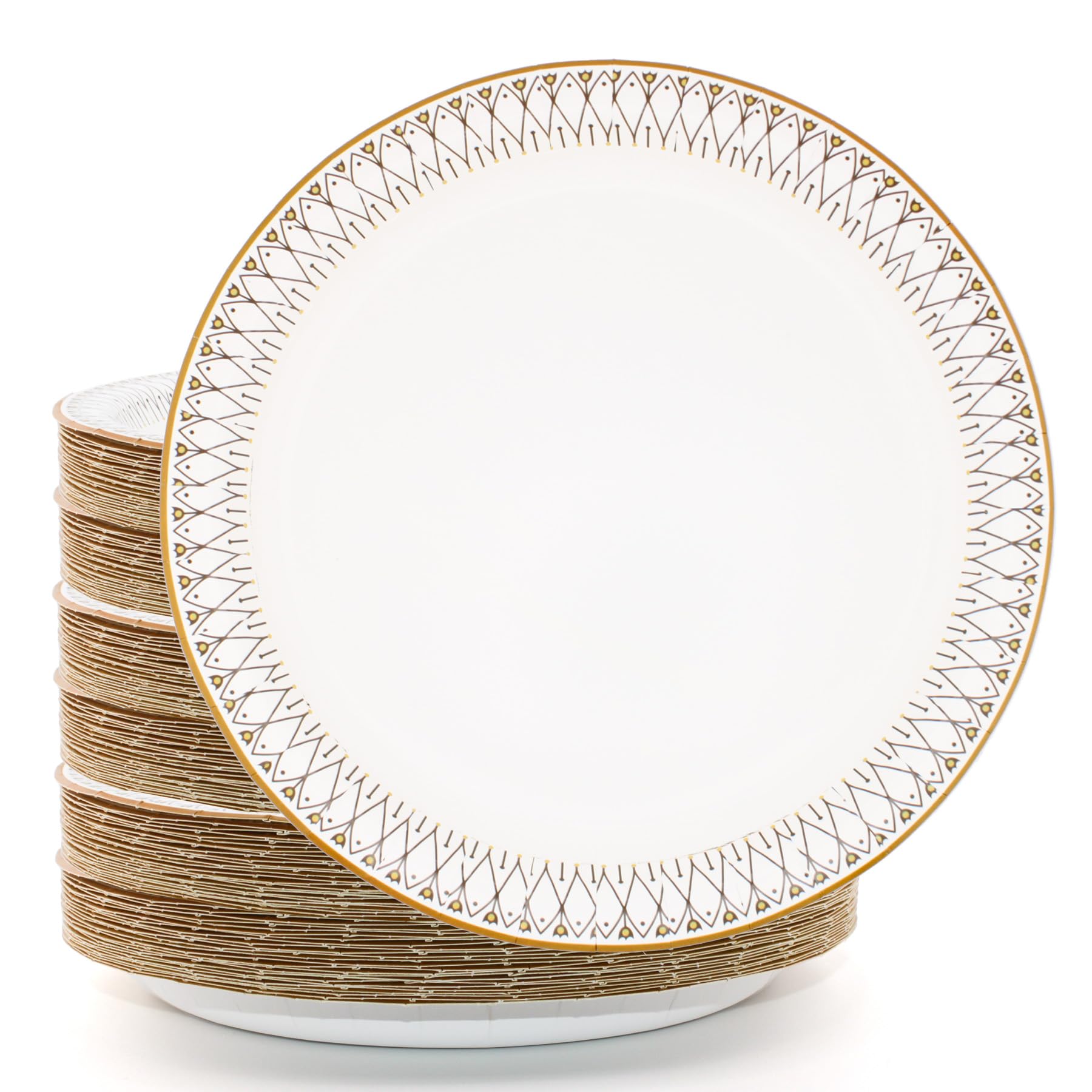 yesbox 150-Pack Elegant Gold Rim 10-Inch Paper Plates - Premium Disposable Dinnerware for Weddings, Parties, and Special Occasions
