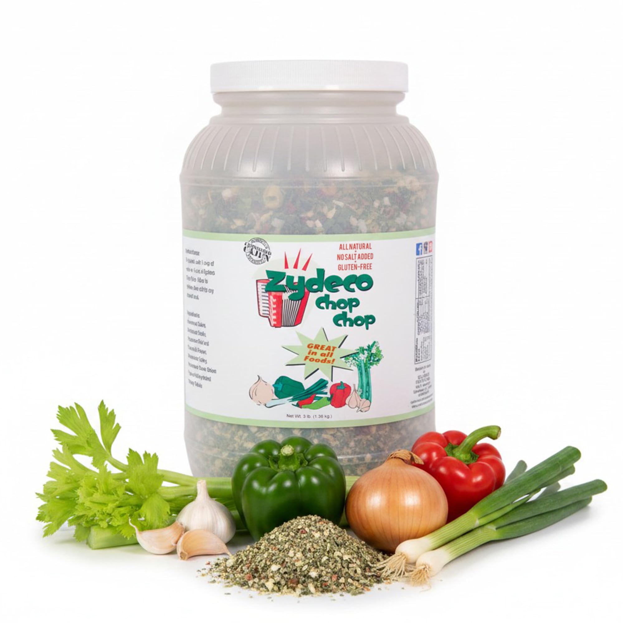 Zydeco Chop Chop Cajun Trinity Seasoning Bulk 3 lb Jar - Dehydrated Onion, Bell Pepper, Garlic & Celery - Salt Free, Gluten Free Vegetable Seasoning