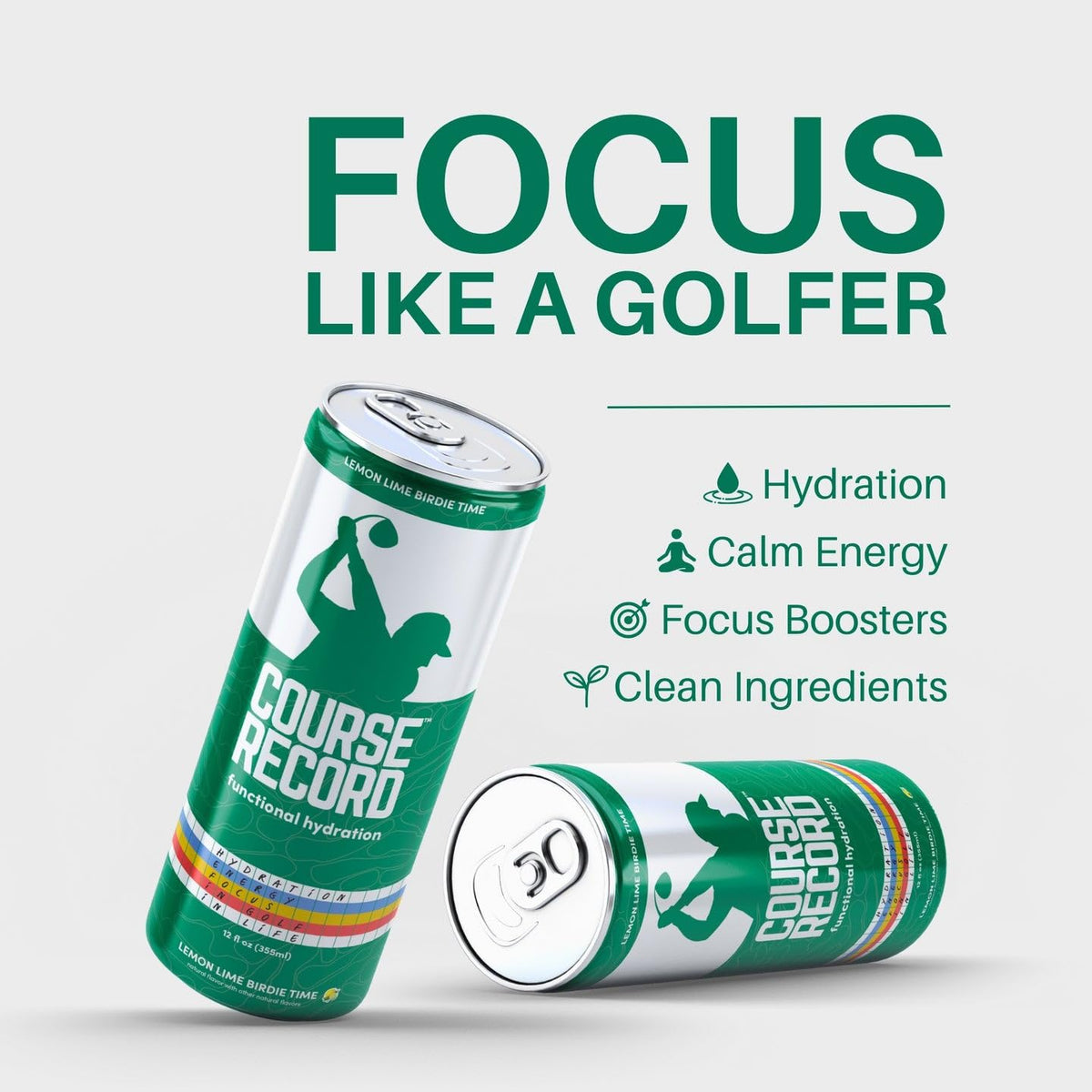 Functional Hydration Drink for Golfers - COURSE RECORD Variety Pack - Electrolytes, Calm Energy & Focus - Healthy Sports Drink - 12-Pack (12oz Cans)