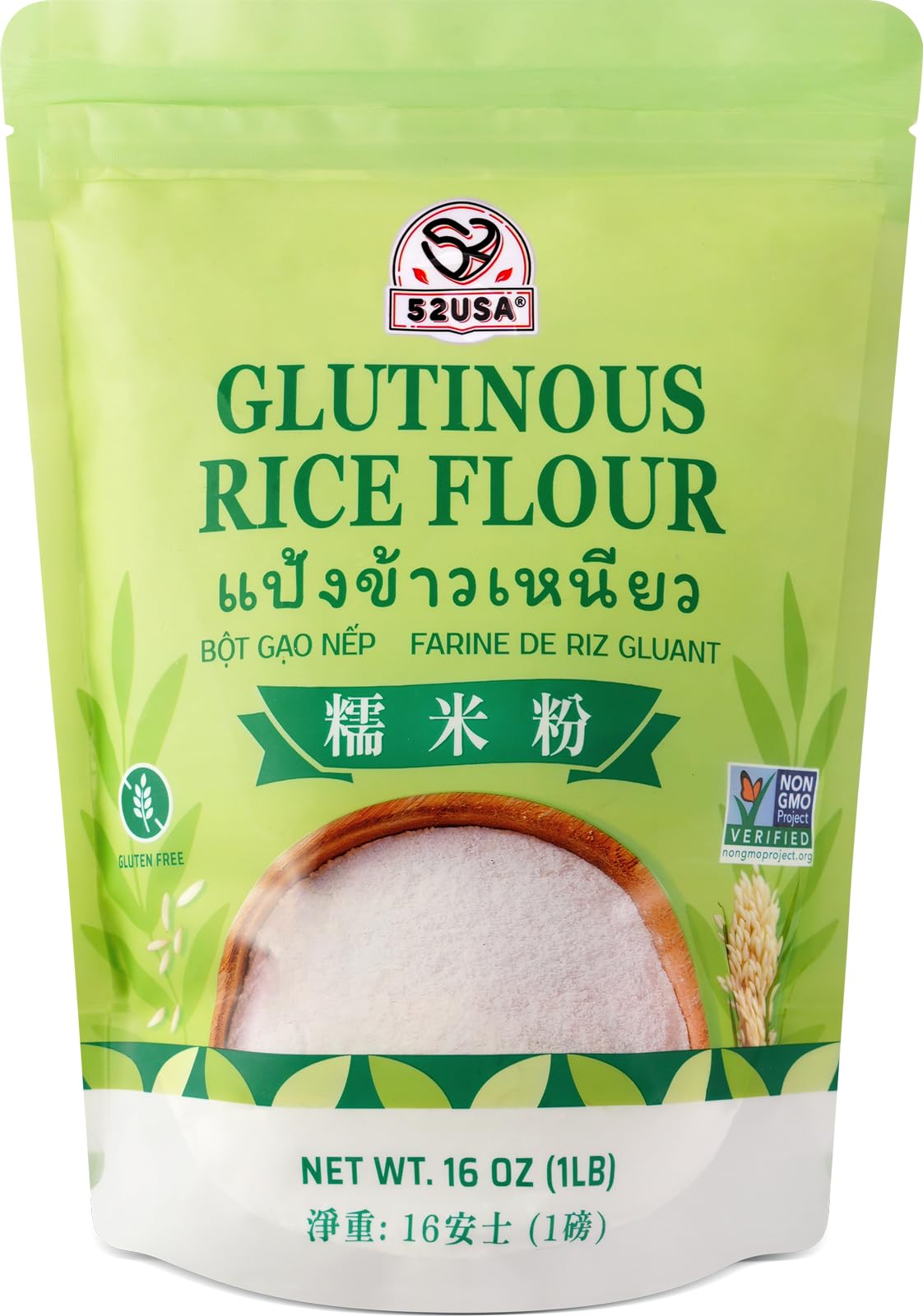 52USA Glutinous Rice Flour 16 Ounce (Basic), 1 Pound (Pack of 1), Rice Flour for Baking or Cooking, Product of THAILAND, All Natural White Rice Flour