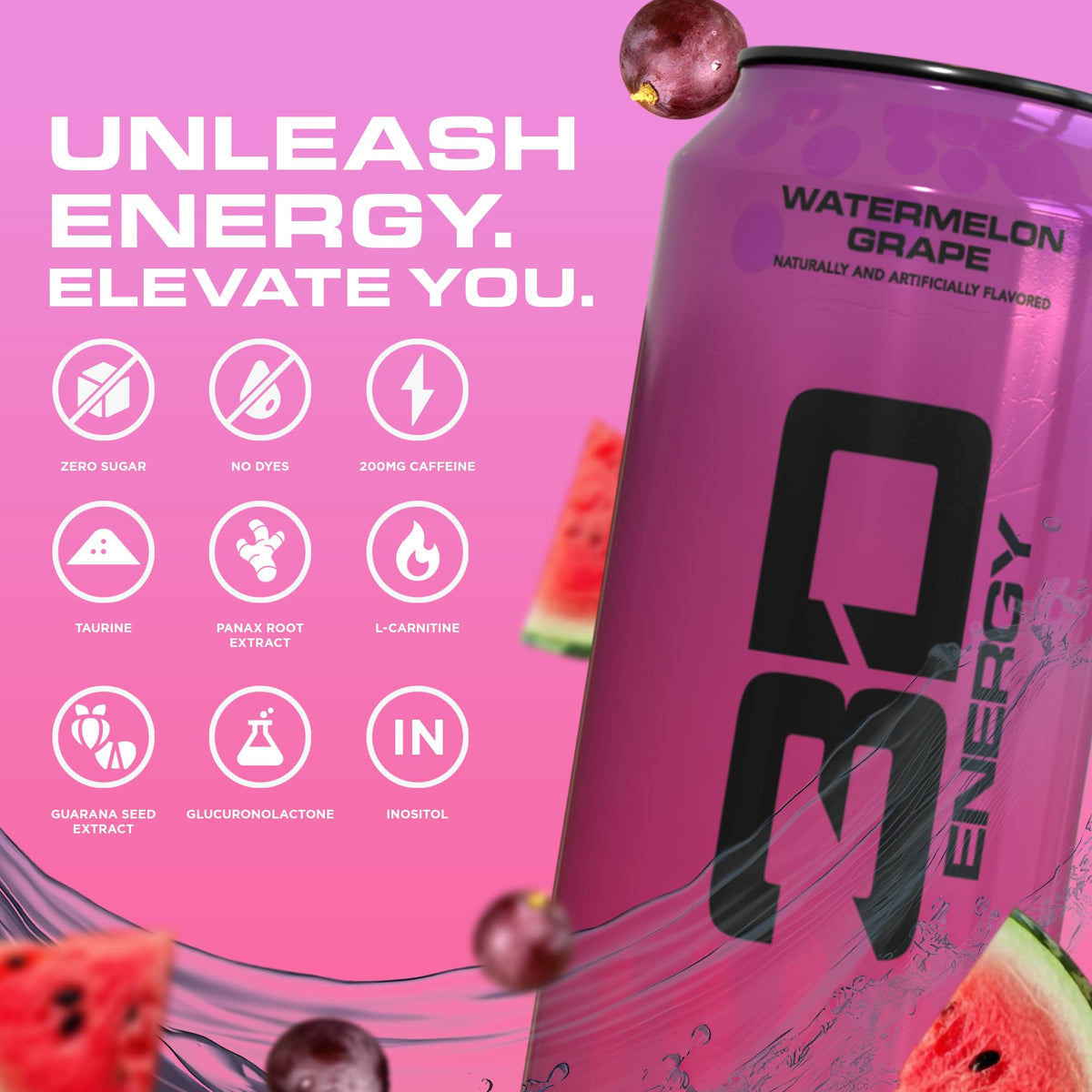 3D Sugar Free Energy Drink, Watermelon Grape, 16oz Cans, 12 Pack