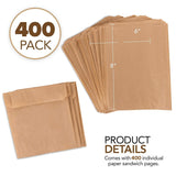 Kraft Brown Sandwich Bags (400 Pack) - Microwavable Unbleached Natural Kraft Paper Bags - Food Grade Grease Resistant Bags for Pastries, Cookies