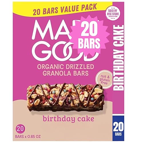 Made_Goods Birthday Cake Drizzled Bars (20 Count) | Chocolate Drizzled, Birthday Cake Flavor | Gluten Free | Nut Free | Organic Snacks, 0.85 oz Each |