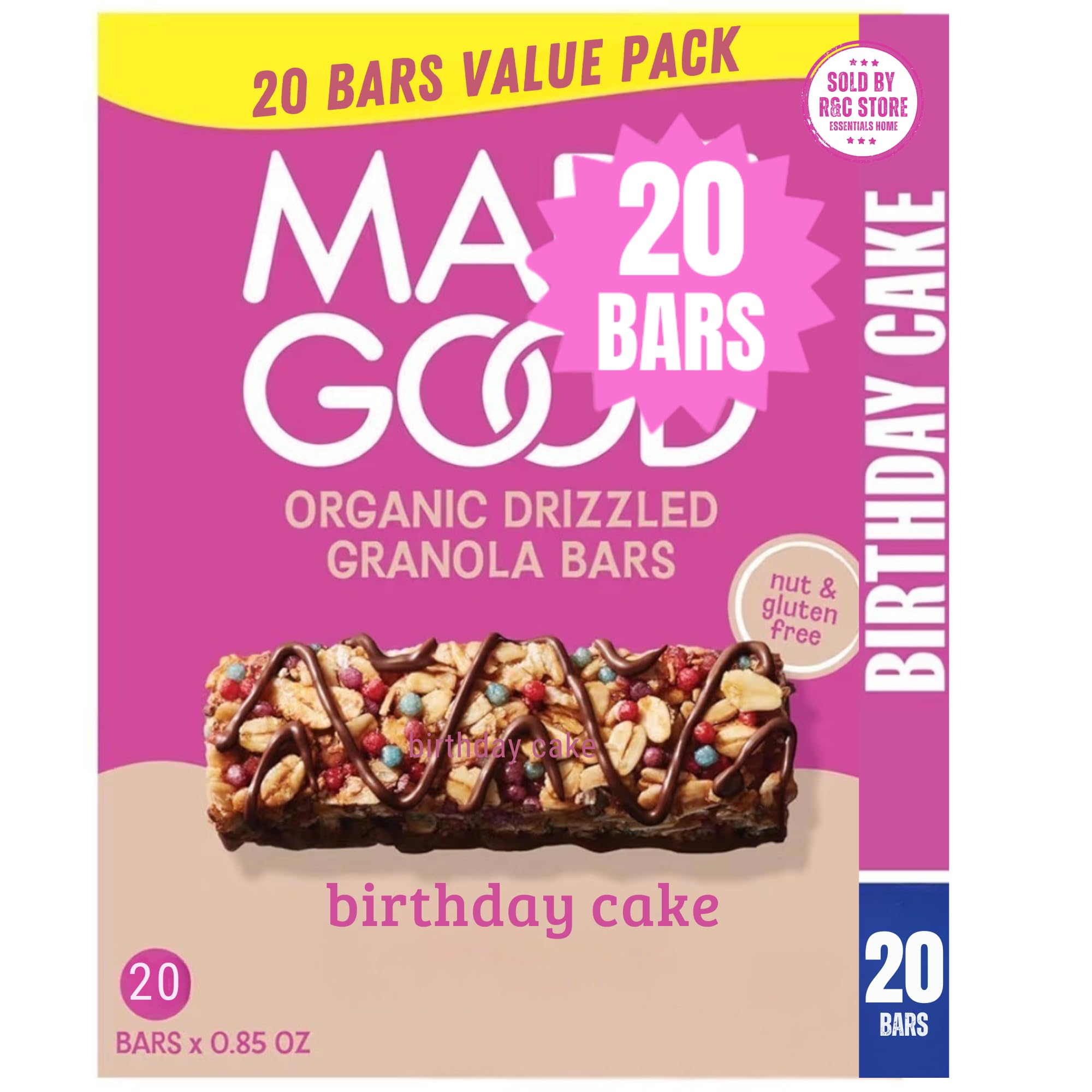 Made_Goods Birthday Cake Drizzled Bars (20 Count) | Chocolate Drizzled, Birthday Cake Flavor | Gluten Free | Nut Free | Organic Snacks, 0.85 oz Each |