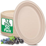 RAIHOMKIT 50 Pack Oval Paper Plates,Disposable Paper Plates,Heavy Duty Paper Plates,Natural Bagasse Unbleached Eco-Friendly Sugarcane Plates for BBQ