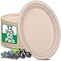 RAIHOMKIT 50 Pack Oval Paper Plates,Disposable Paper Plates,Heavy Duty Paper Plates,Natural Bagasse Unbleached Eco-Friendly Sugarcane Plates for BBQ