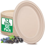 RAIHOMKIT 50 Pack Oval Paper Plates,Disposable Paper Plates,Heavy Duty Paper Plates,Natural Bagasse Unbleached Eco-Friendly Sugarcane Plates for BBQ