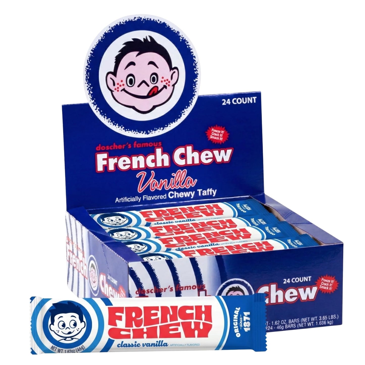 French Chew Taffy, Artificially Vanilla-Favored Chewy Taffy, Original Recipe, Pack of 24