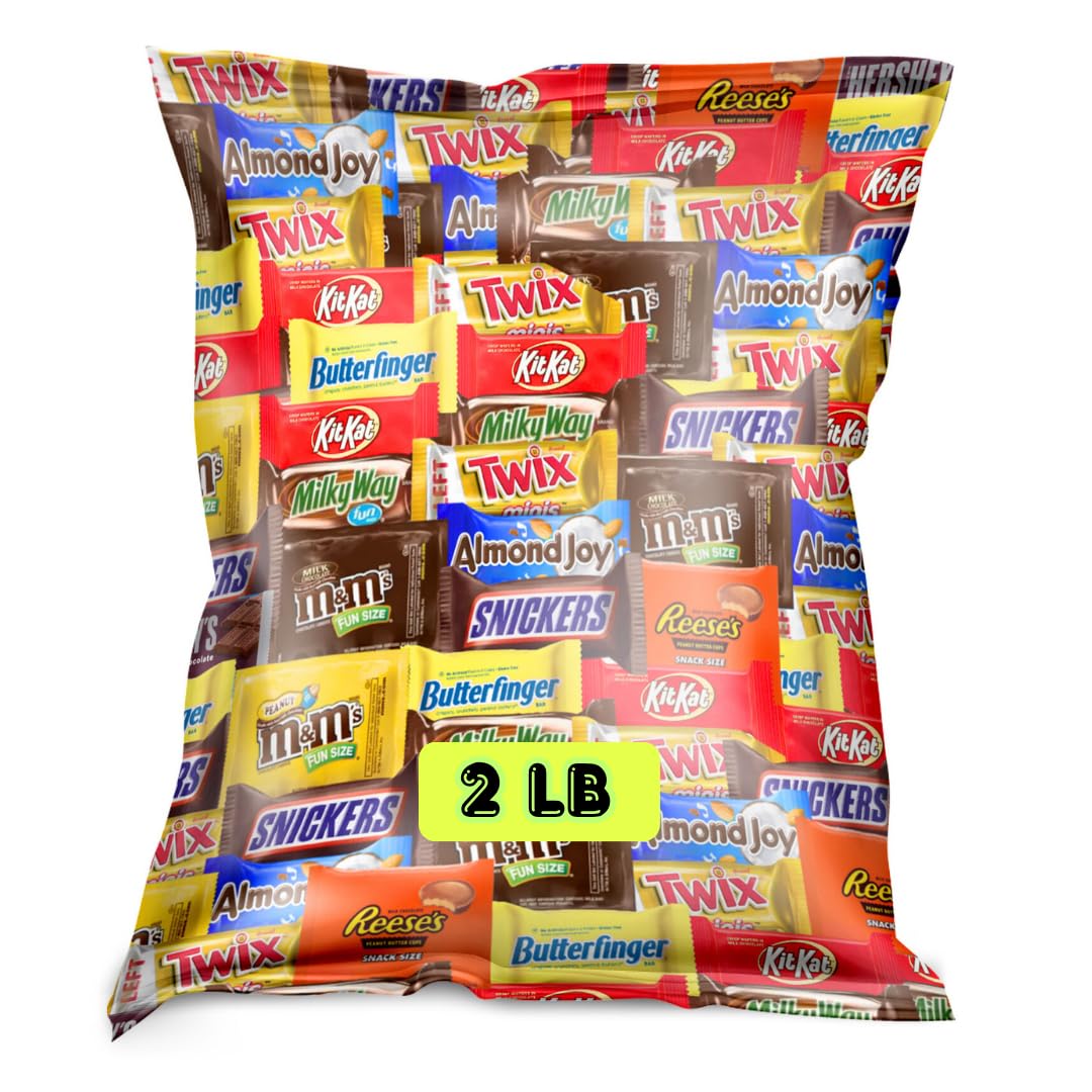 Bulk Assorted Fun-Size Chocolate Candy Mix - 2 lb Variety Bag - Individually Wrapped Mini Chocolates for Parties, Candy Buffets, Office Snacks