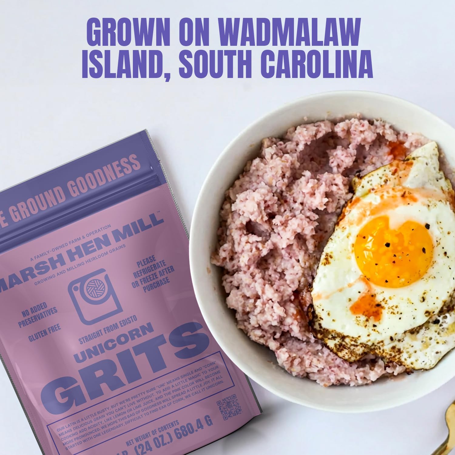 Marsh Hen Mill Unicorn Grits - Stone Ground Heirloom Blend of Pink Corn | Old-Fashioned Corn Grits | Gluten-Free & No Additives | Pure All-Natural