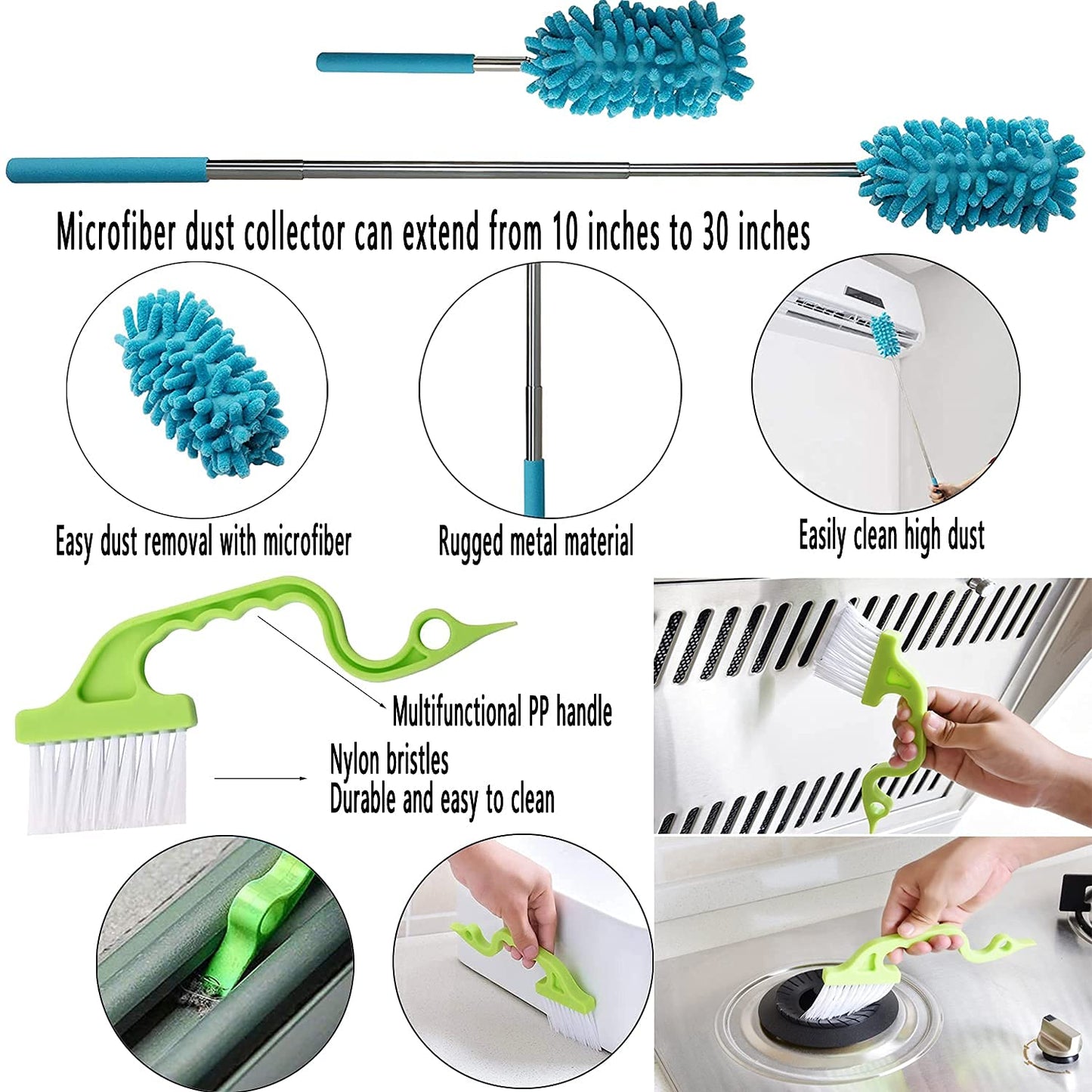 Window Groove Cleaning Brush Set Magic Gap Cleaner Tool Hand-held 12Pcs Professional Blinds Slot Duster Kit Sliding Door Corner/Shutter/Curtain/Car