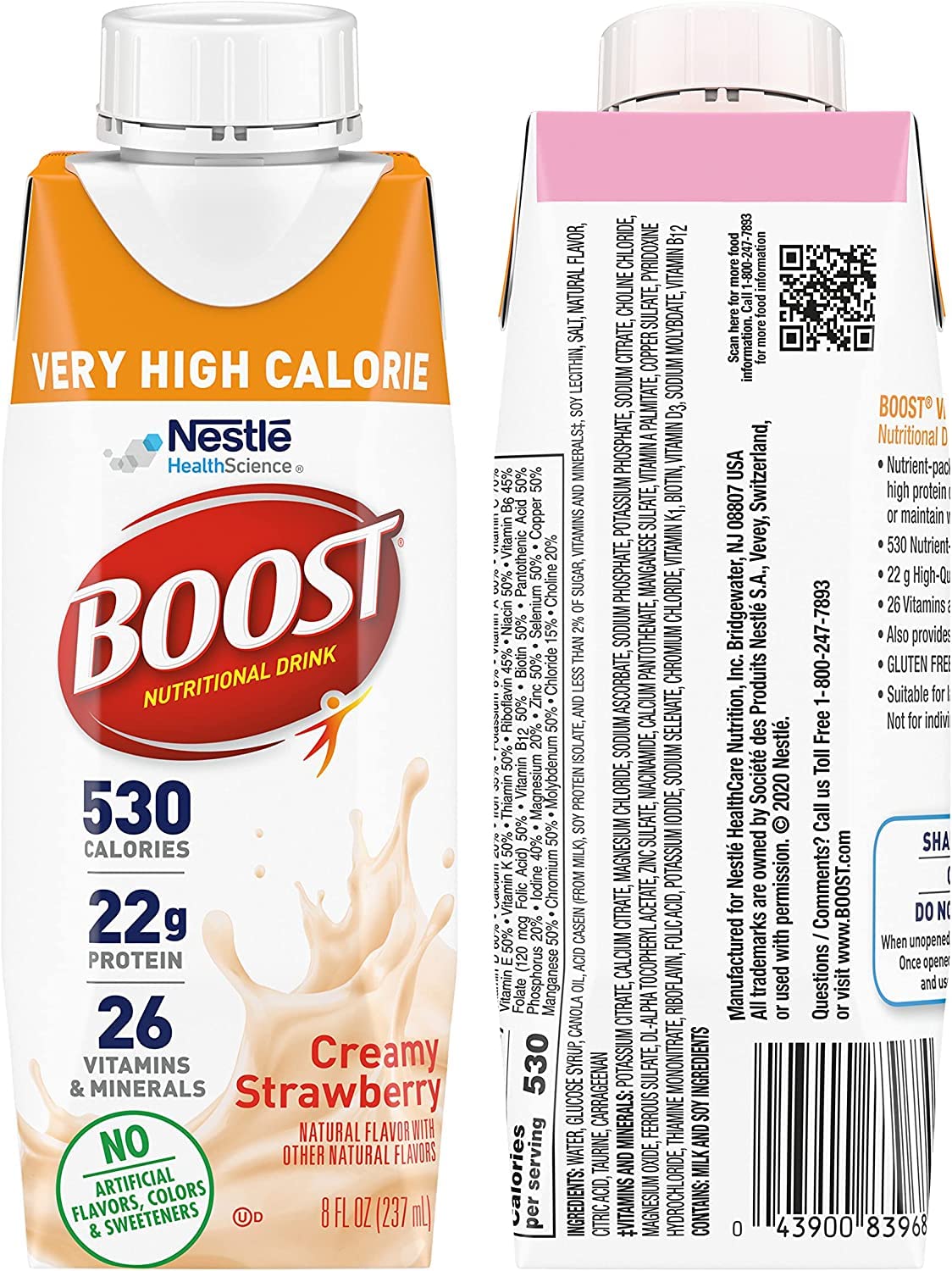 BOOST Very High Calorie Nutritional Drink Variety Pack, 12 Count - 4 Vanilla, 4 Chocolate, 4 Strawberry - 530 Calories per 8 fl oz Bottle