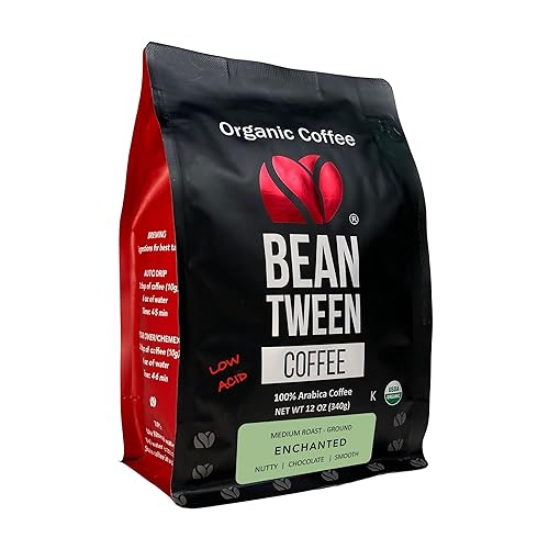Beantween Coffee: Premium Organic MEDIUM ROAST Ground (12oz) of 100% Arabica Coffee - Low Acid, MOLD-FREE, Certified Organic, Kosher, Single Origin