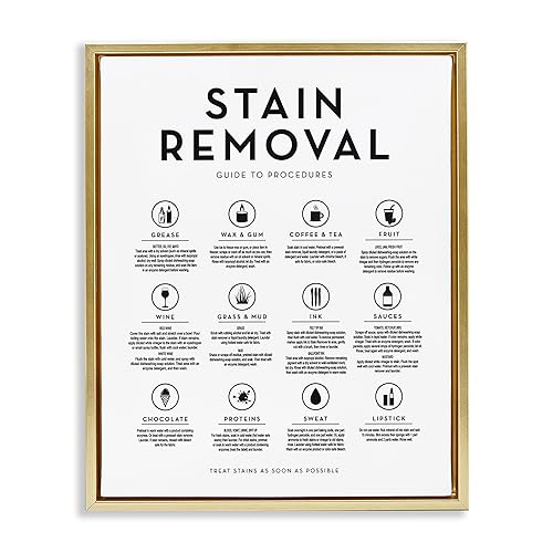 Stupell Industries Laundry Stain Removal Guide Helpful Symbols Chart, Design by Lettered and Lined, Gold Floater Framed, 16 x 20