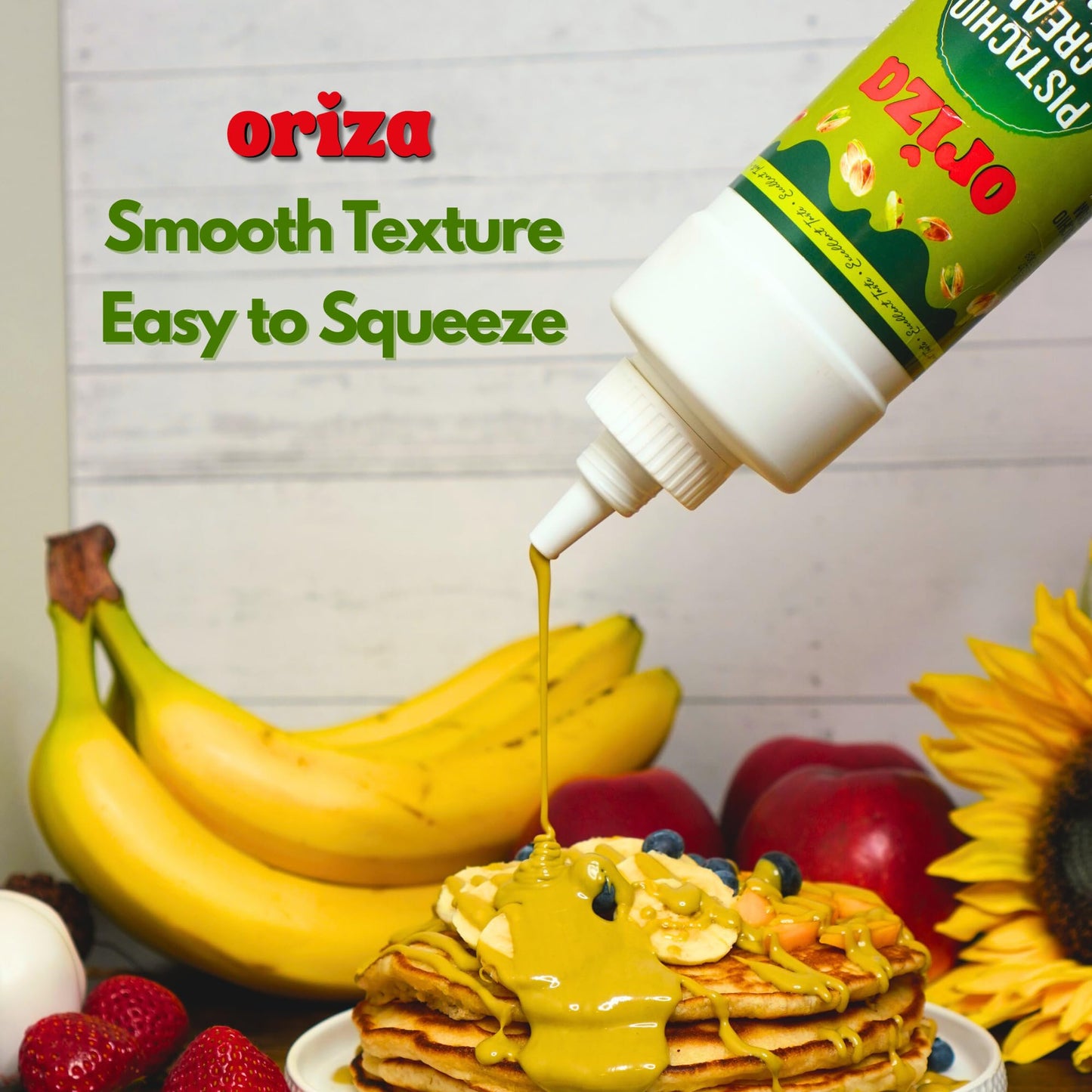 Oriza Pistachio Cream Topping, 28oz/800g Bottle - Premium Pistachio Spread with 30% Pistachios, Palm Oil Free, Non-GMO, Natural Color - Dessert, Latte