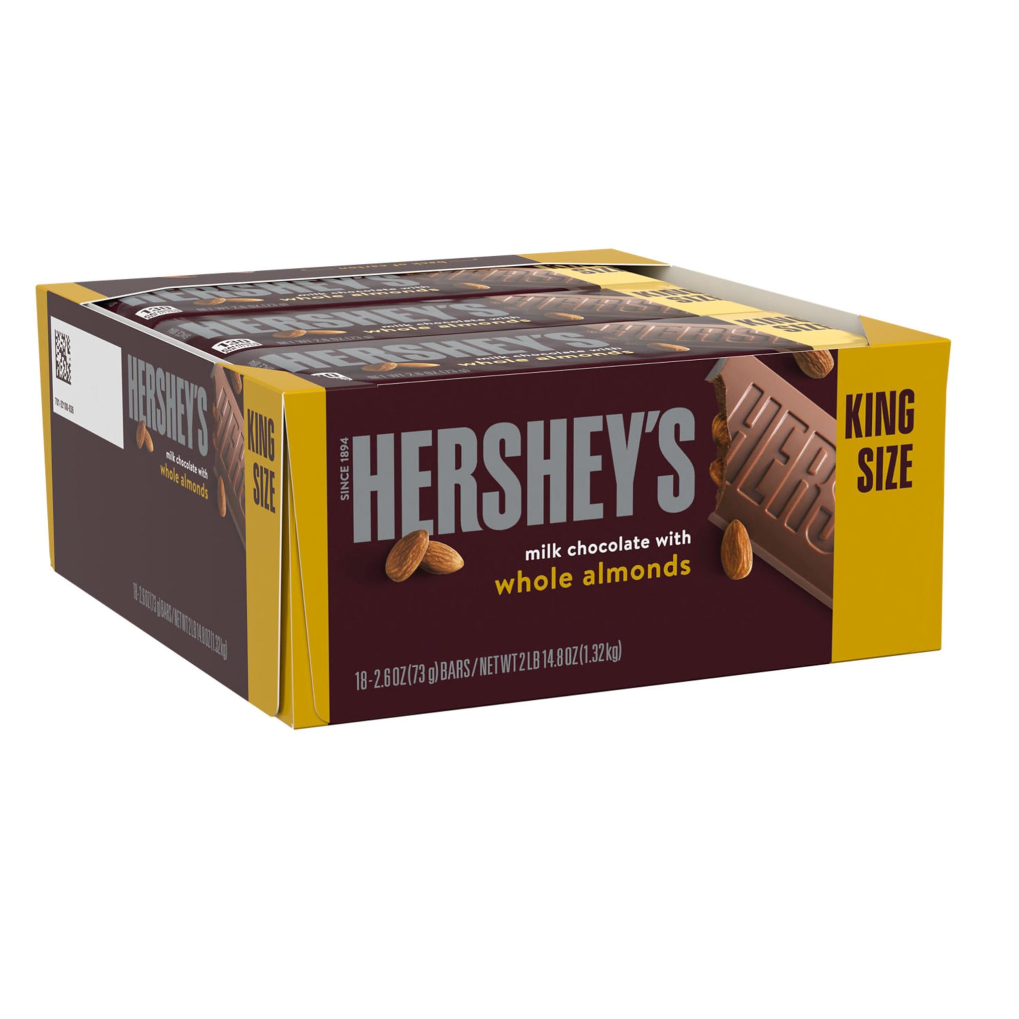 HERSHEY'S Milk Chocolate with Whole Almonds Candy Bars, 2.6 oz (18 Count)