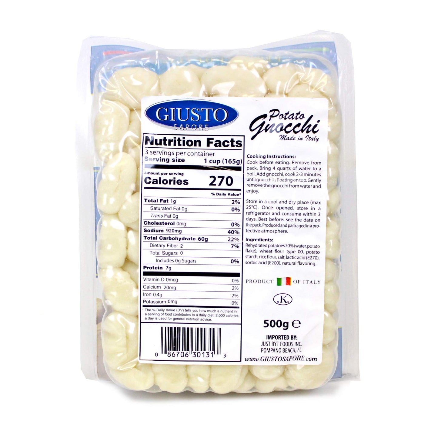 Giusto Sapore Italian Potato Gnocchi Pasta- 17.6oz - Premium Gourmet Brand - Imported from Italy and Family Owned
