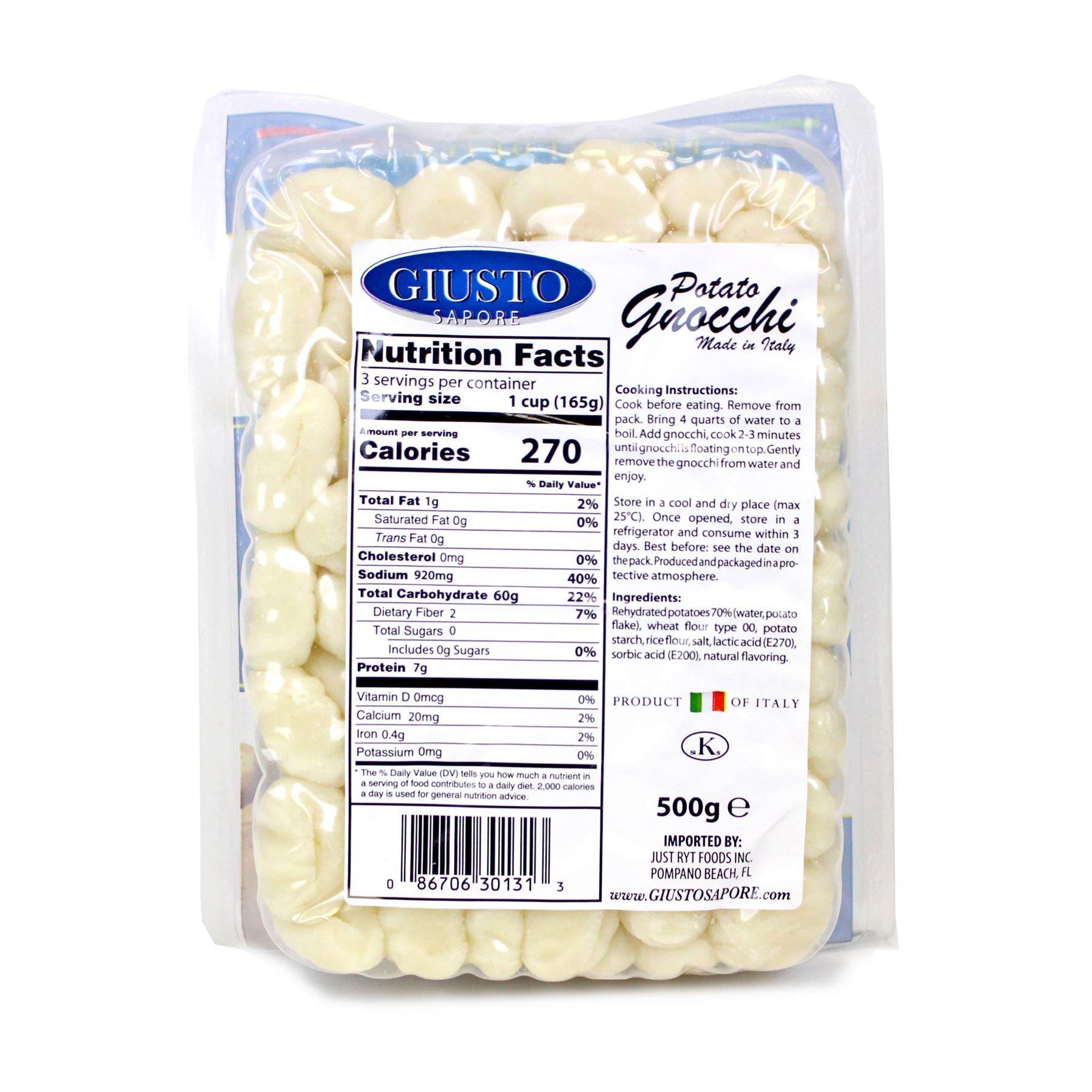 Giusto Sapore Italian Potato Gnocchi Pasta- 17.6oz - Premium Gourmet Brand - Imported from Italy and Family Owned