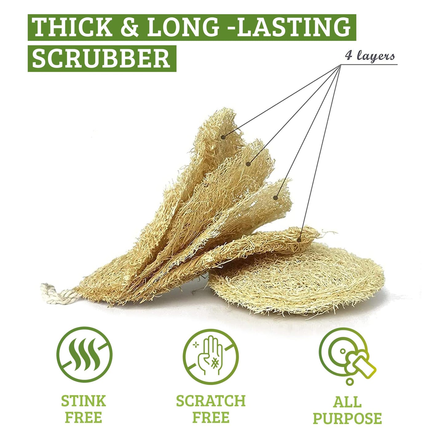 Miw Piw Natural Loofah Dish Sponge Pack 3 Vegetable Scrubber for Kitchen -100% Biodegradable Compostable Dishwashing Scouring Pad Zero Waste Plastic