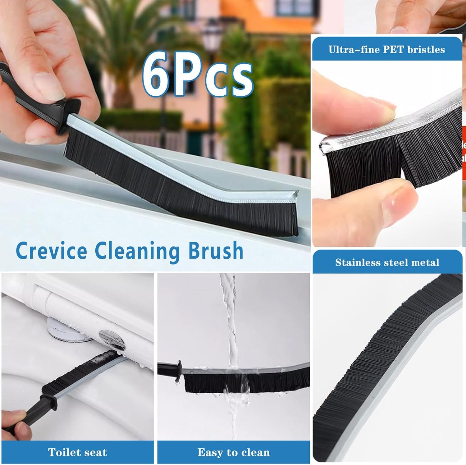 BOLVOA Crevice Cleaning Brush, Multi-Purpose Hard Bristle Brushes for Deep Cleaning Kitchen, Bathroom, Grout, Sink, Cup, Teapot, Bottle, Blender