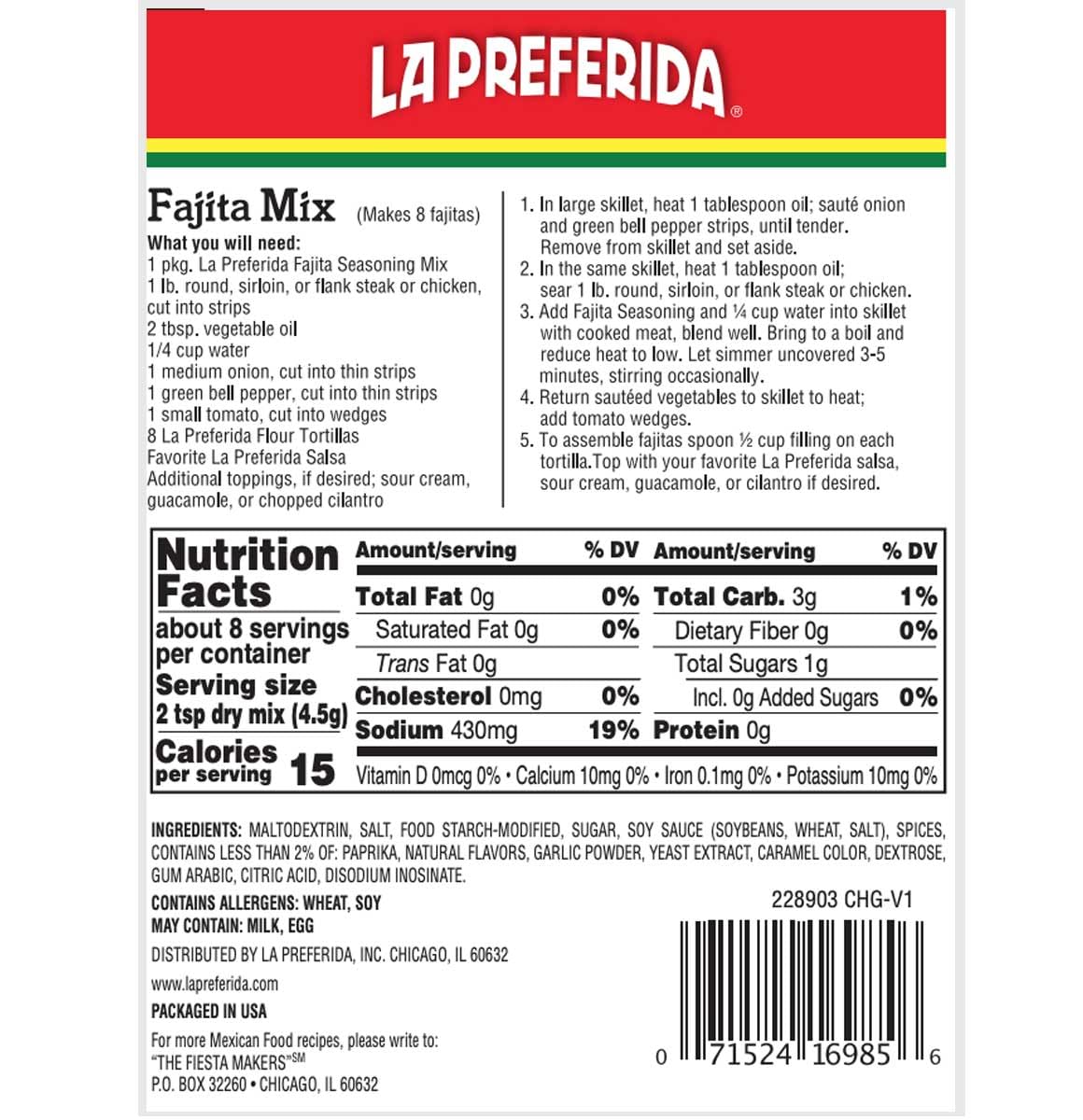 La Preferida Taco & Fajita Seasoning, (12ea / 1.25oz) (Variety Pack)