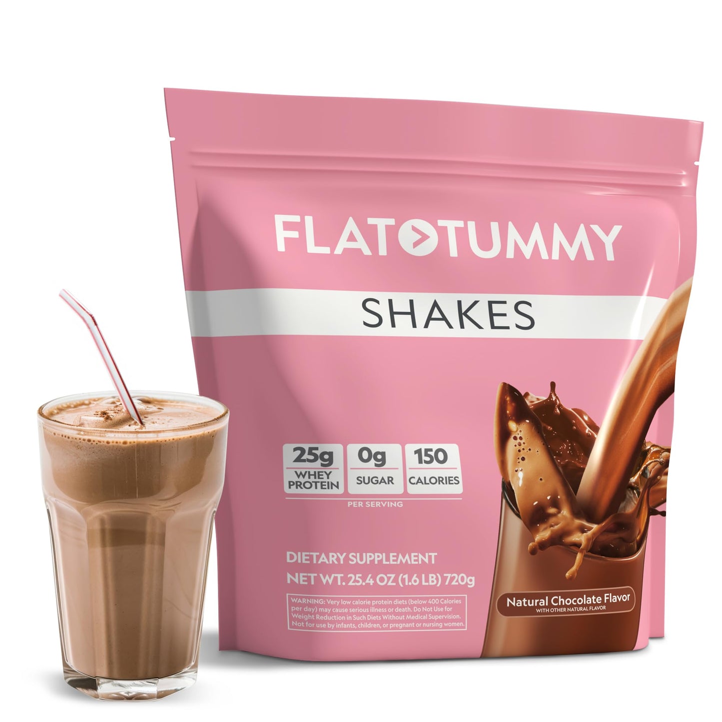 Flat Tummy Shakes - Chocolate, 20 Servings - Post GLP-1 Protein Supplement, High Protein, Zero Sugar, Keto-Friendly Meal Replacement with Clinically