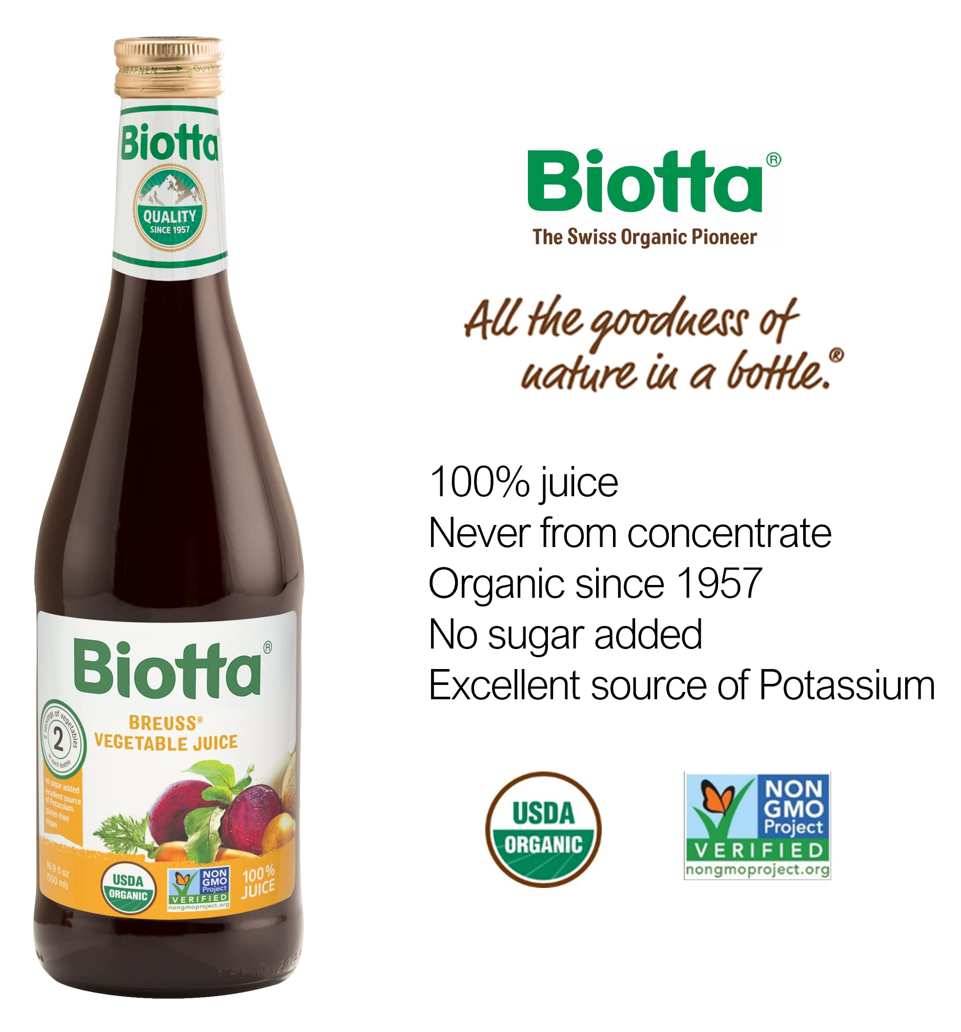 Biotta Organic Breuss Vegetable Juice - 100% Vegetable Juice for Energy, Immunity & Wellness - Excellent Source of Nutrients - All Natural, Non-GMO