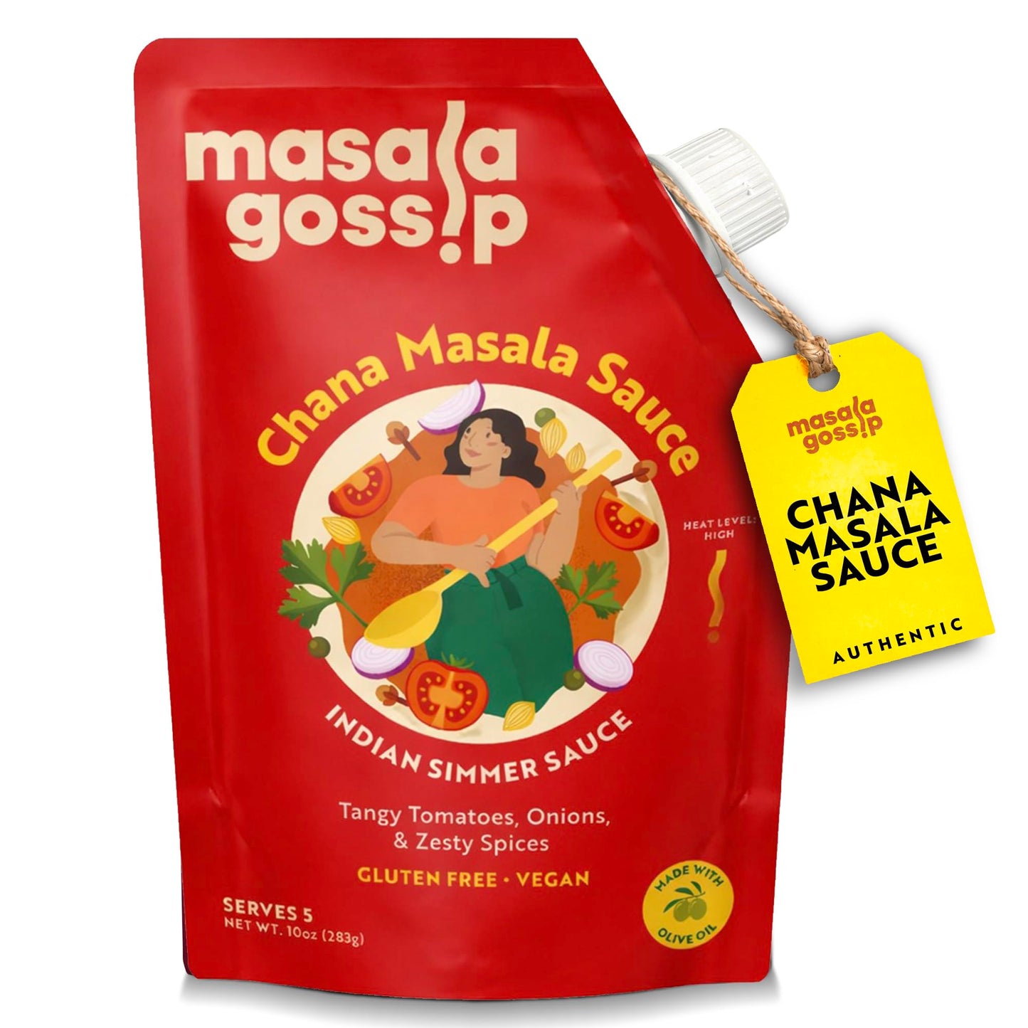 Masala Gossip Chana Masala Simmer Sauce 10 oz - Authentic Indian Curry Sauce, Tangy Anardana Spice Blend, Gluten-Free, Seed Oil Free, No Artificial