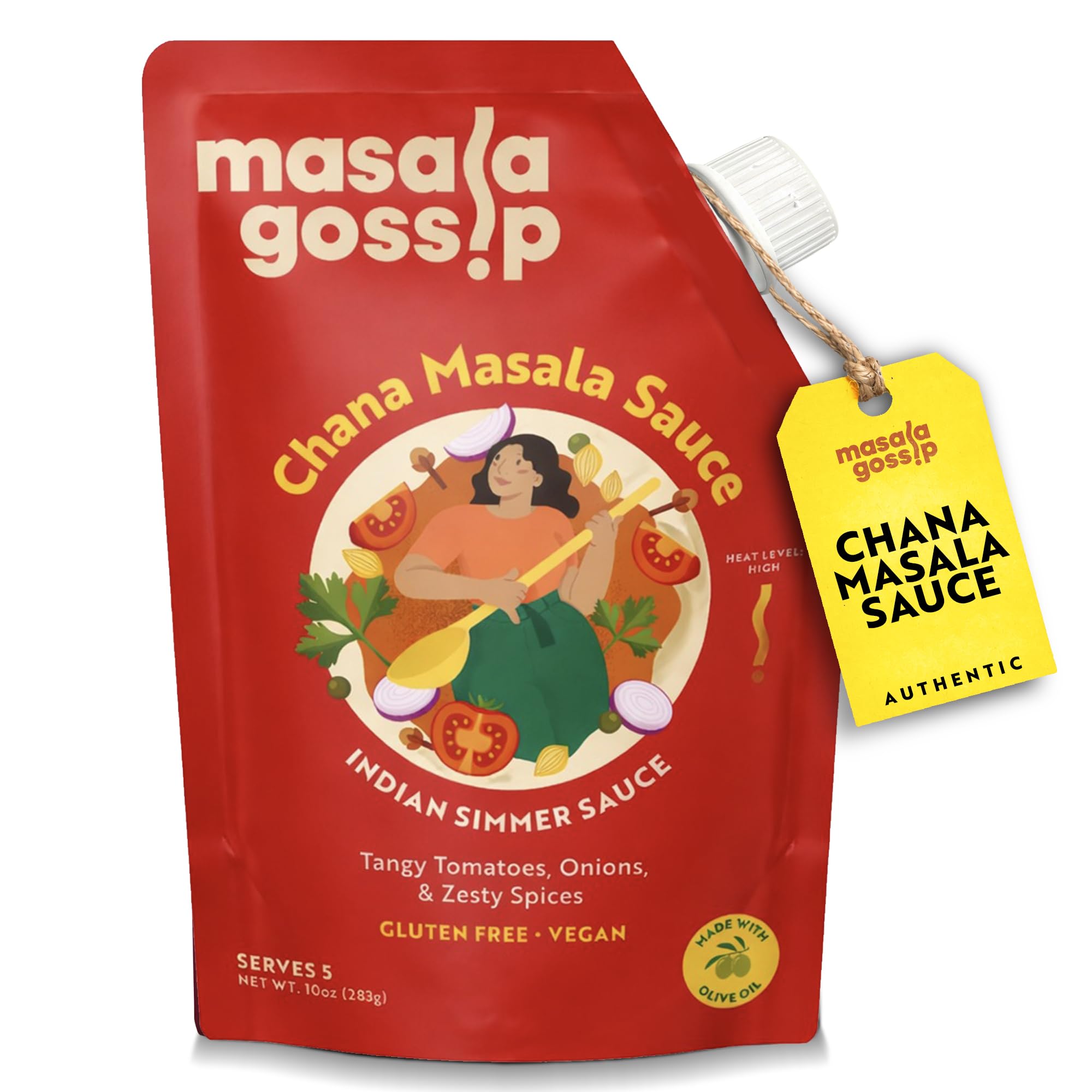 Masala Gossip Chana Masala Simmer Sauce 10 oz - Authentic Indian Curry Sauce, Tangy Anardana Spice Blend, Gluten-Free, Seed Oil Free, No Artificial