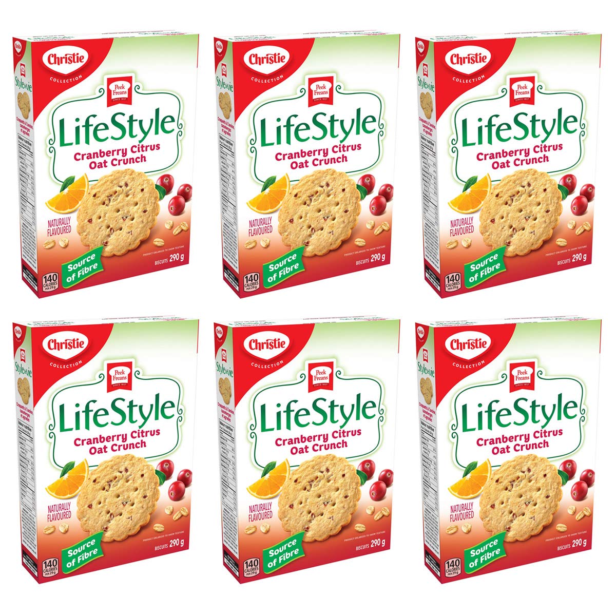 Peek Freans Lifestyle Selections Cranberry Citrus Oat Crunch Cookies, 290g/10oz, 6-Pack {Imported from Canada}