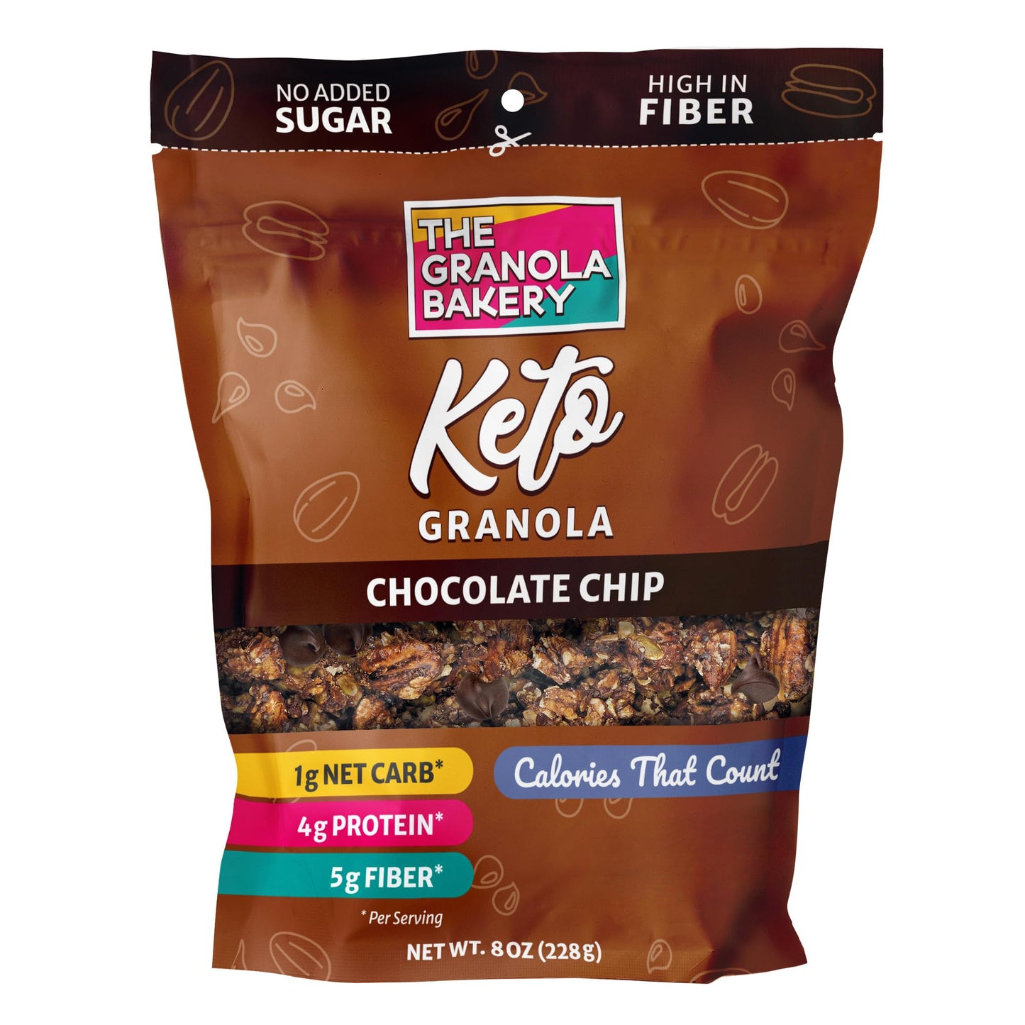 TGB Chocolate Chip Granola Cereal, Keto Friendly Snack, No Added Sugar, Gluten Free, High Fiber, 8oz Resealable Bag (Pack of 1)
