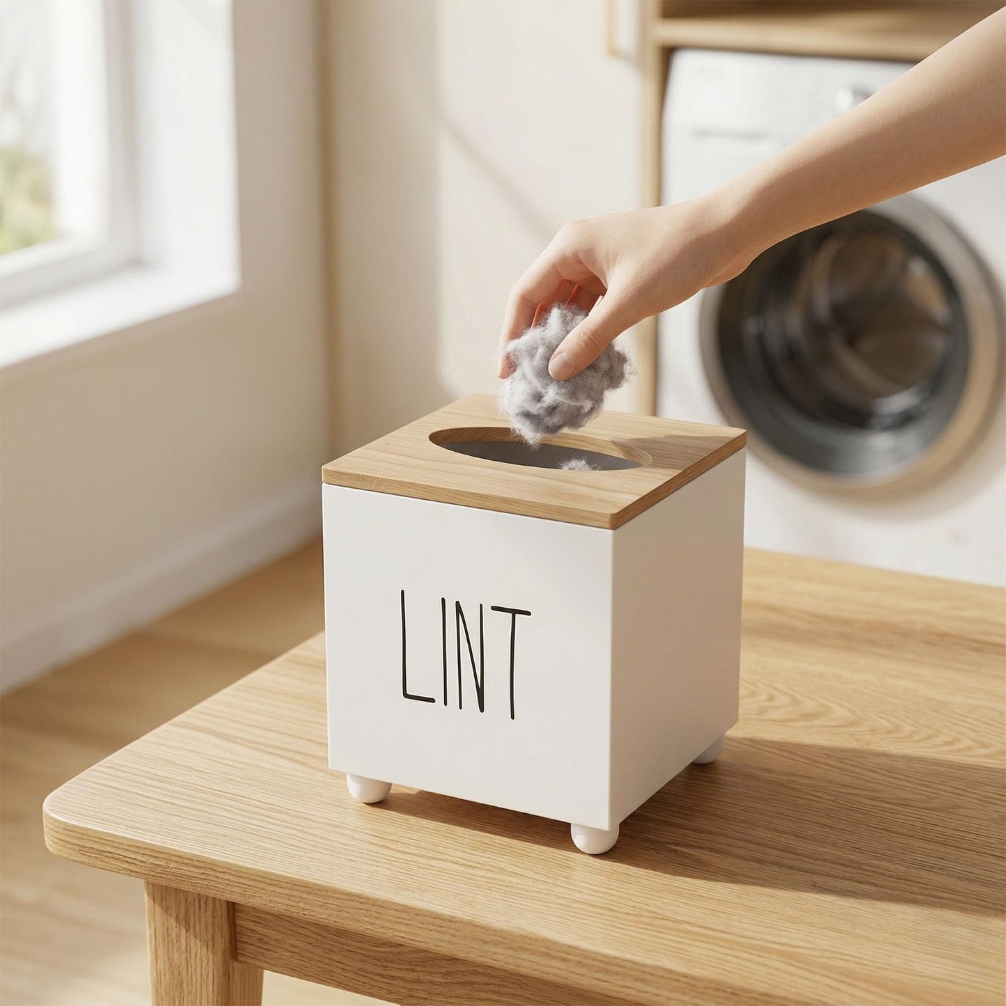 CHONIC Lint Bin for Laundry Room, Farmhouse Lint Box, Wooden Lint Holder with Lid, Lint Container for Laundry Room Decor, Dryer Lint Trash Can