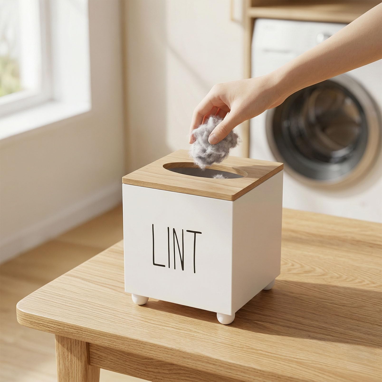 CHONIC Lint Bin for Laundry Room, Farmhouse Lint Box, Wooden Lint Holder with Lid, Lint Container for Laundry Room Decor, Dryer Lint Trash Can