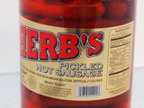 Herbs RED HOT Pickled Sausage (1 Gal. Jar) 39 Count Beef & Chicken No Pork ( From Jersey Candy Company)