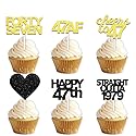 18pcs Black Gold Glitter Dessert Cupcake Pick for Straight Outta 1979 Cheer to 47 Years Old Theme Decor Supplies Happy 47th Birthday Party Decoration