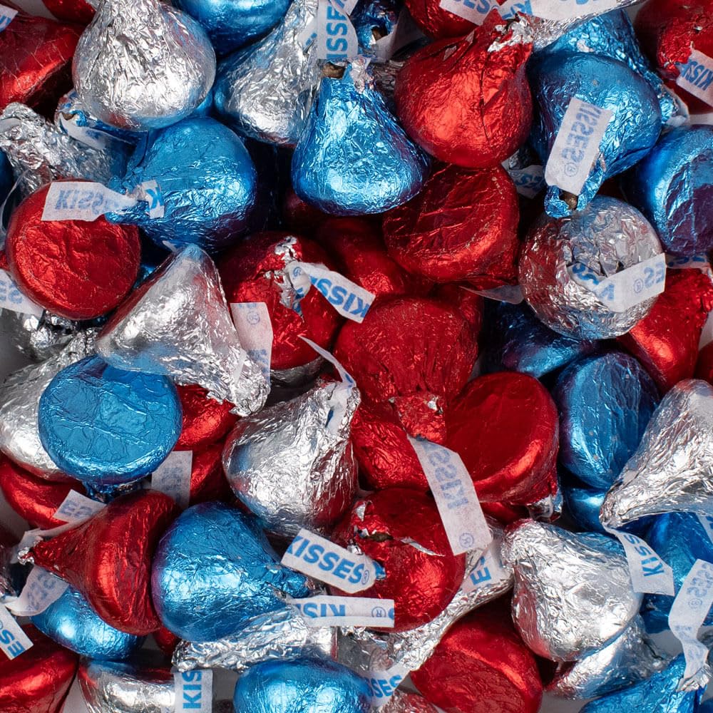 255ct Patriotic Stars & Stripes Stickered Hersheys Milk Chocolate Bulk Kisses For Party Favors And Gifts, Parade Candy, Buffets, Treat Bags & More