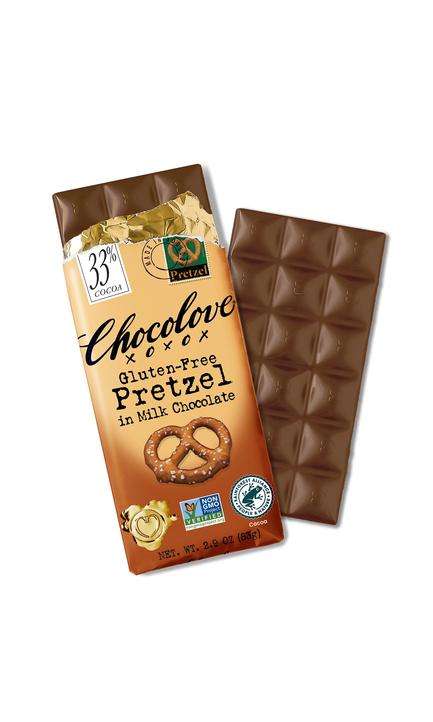Chocolove XOXOX Pretzel In Milk Chocolate Bar - 2.9 oz