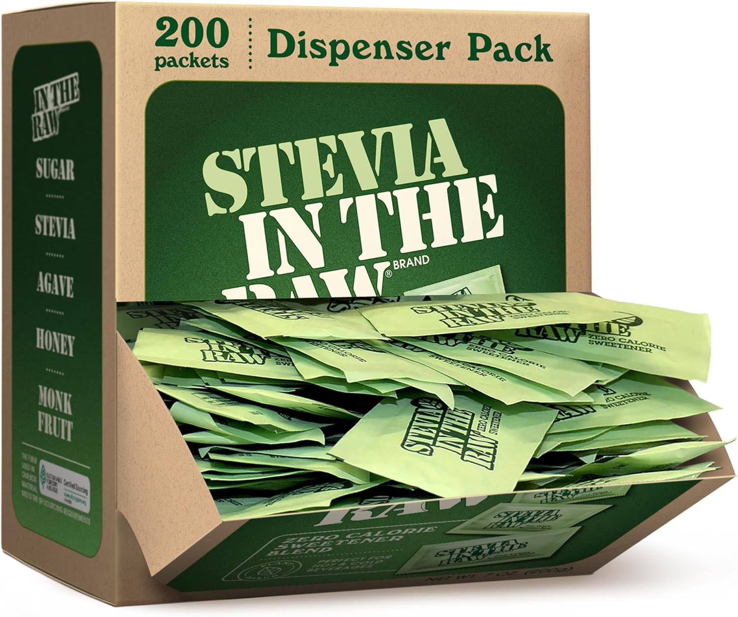 Stevia In The Raw Stevia Sweetener Packets, 200 Ct Box, Zero Calorie Stevia Sugar Substitute Packets, No Erythritol or Artificial Flavors, Vegan, Gluten Free, Kosher, Low Glycemic Index