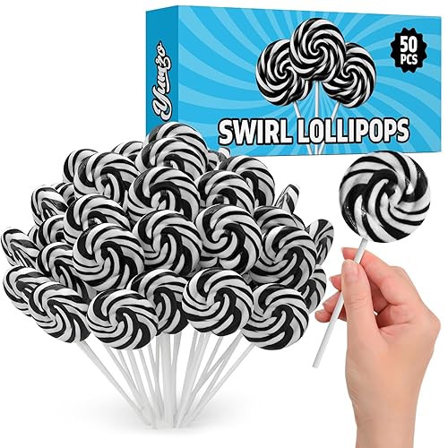 Black and White Swirl Lollipops, 50pcs Pack of Suckers Individually Wrapped, Ideal Candy Lollipops for Kids’ Parties, Summer Carnivals and Celebration