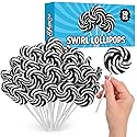 Black and White Swirl Lollipops, 50pcs Pack of Suckers Individually Wrapped, Ideal Candy Lollipops for Kids’ Parties, Summer Carnivals and Celebration