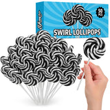 Black and White Swirl Lollipops, 50pcs Pack of Suckers Individually Wrapped, Ideal Candy Lollipops for Kids’ Parties, Summer Carnivals and Celebration