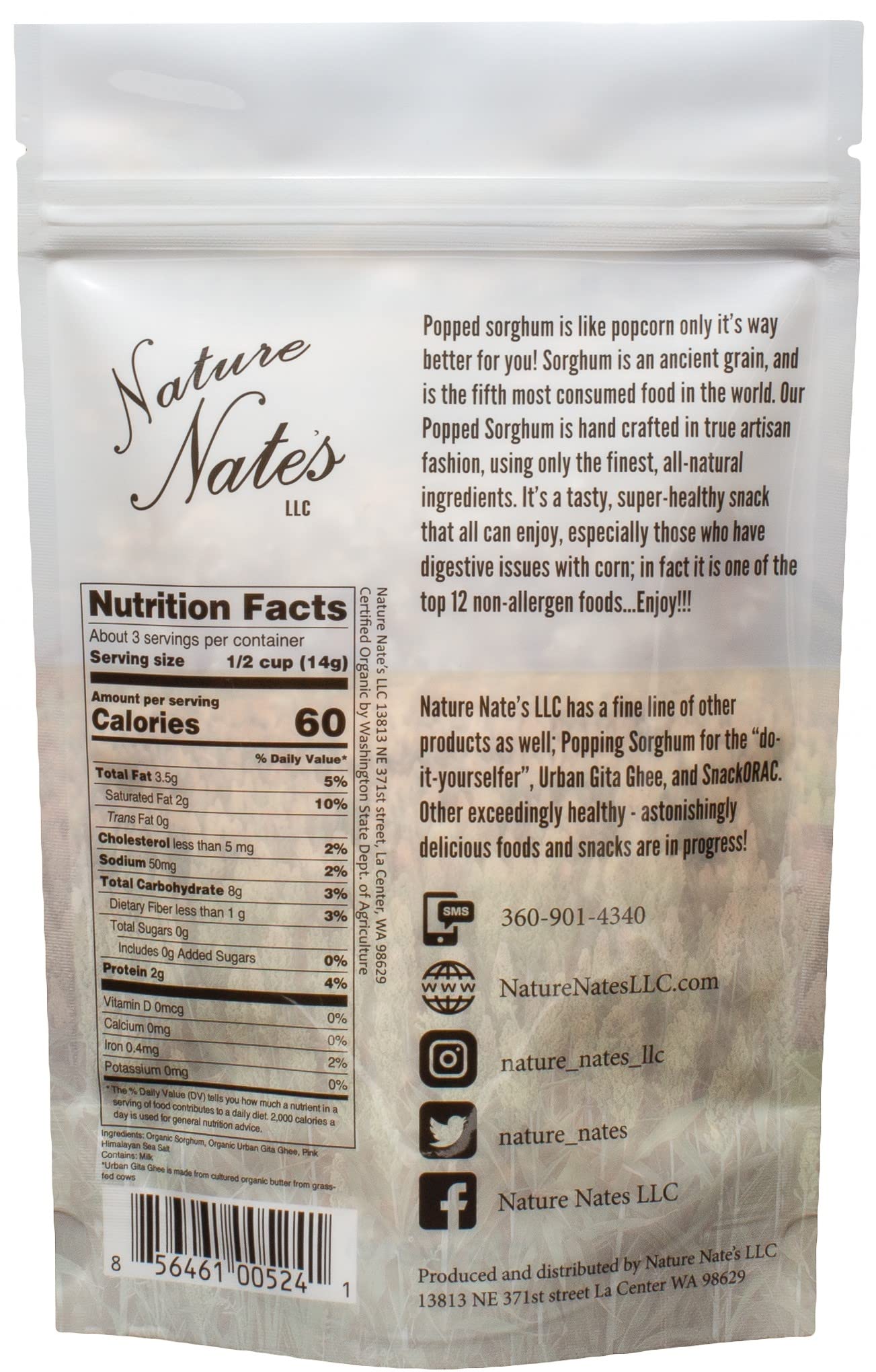 Nature Nate’s Popped Sorghum, Ghee Butter - Keto & Gluten Free, Healthy Snacks, Better Than Popcorn, Popcorn Alternative, Made in USA - 1.7 Ounce