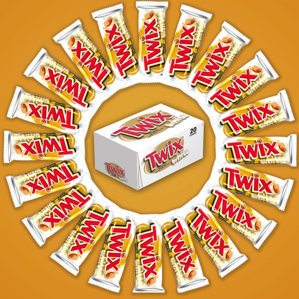 TWIX Singles Size White Chocolate Caramel Cookie Bar Candy 1.62-Ounce Bars 20-Count Box