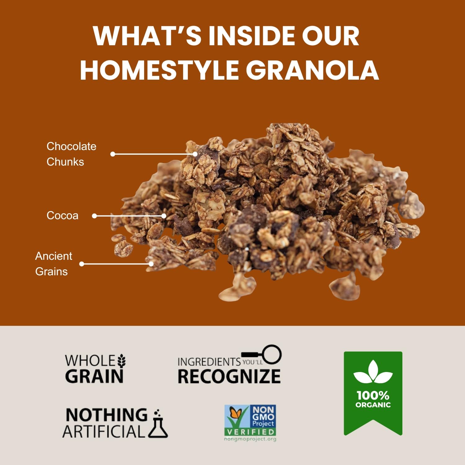 Erin Baker’s Homestyle Double Chocolate Granola with Ancient Grains - Made from Natural Ingredients, Crunchy, Versatile Snack or Cereal - Vegan