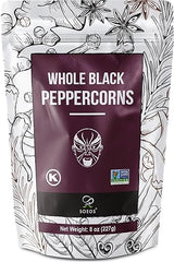 Soeos Black Peppercorns, 8oz (Pack of 1), Non-GMO, Kosher, Packed to Keep Peppers Fresh, Peppercorn for Grinder Refill, Whole Peppercorns