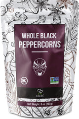 Soeos Black Peppercorns, 8oz (Pack of 1), Non-GMO, Kosher, Packed to Keep Peppers Fresh, Peppercorn for Grinder Refill, Whole Peppercorns