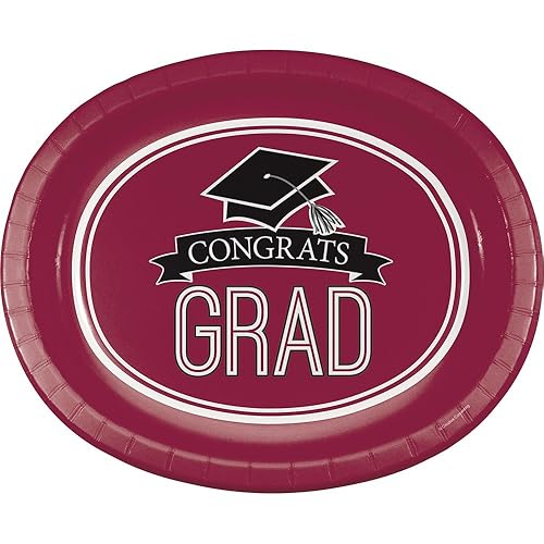 Creative Converting 8 Count School Spirit Oval Paper Platters for Graduation Party, Burgundy
